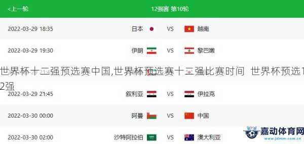 世界杯十二强预选赛中国,世界杯预选赛十二强比赛时间  世界杯预选12强