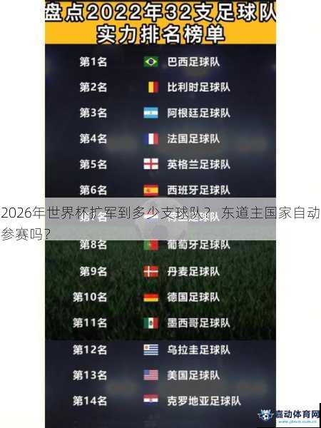 2026年世界杯扩军到多少支球队？ 东道主国家自动参赛吗？